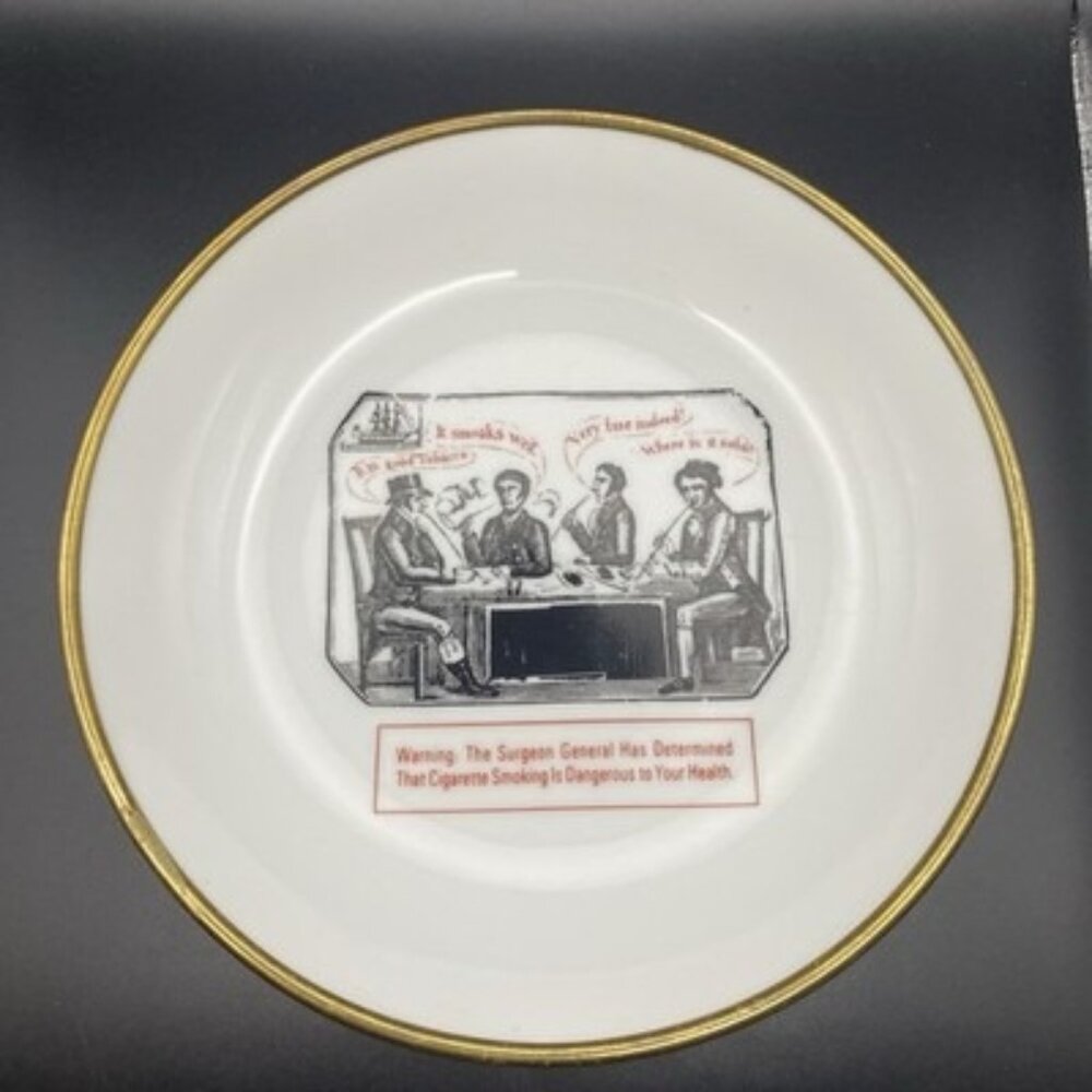 Vtg Horchow Collection Japanese Porcelain Brass Plate Bowl Smoking Scene 7.5"